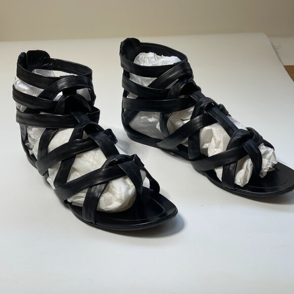 Sigerson Morrison Flat Black Leather Gladiator Sandals US 8.5 - Picture 5 of 12